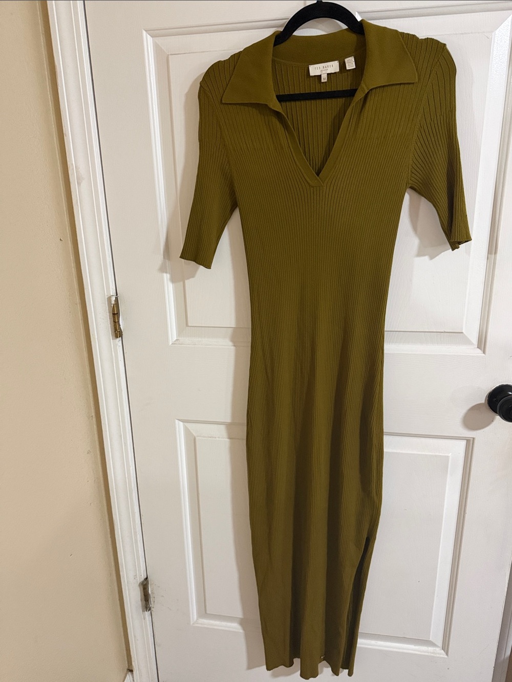 Ted Baker Olive Green Ribbed Maxi Polo Dress. PLEASE SEE LAST 2 pics for flaws
